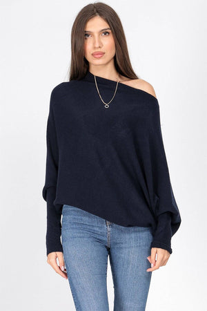 NAVY ASYMMETRIC DRAPED KNIT
