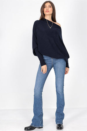 NAVY ASYMMETRIC DRAPED KNIT