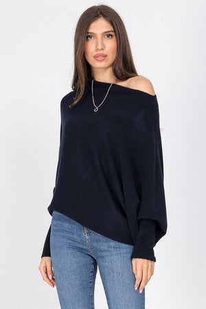 NAVY ASYMMETRIC DRAPED KNIT