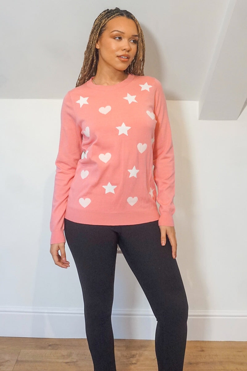 PINK HEART AND STAR INTARSIA KNIT