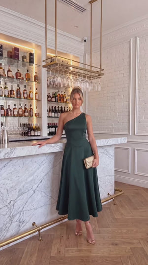 AX PARIS FOREST ONE SHOULDER A-LINE MIDI DRESS