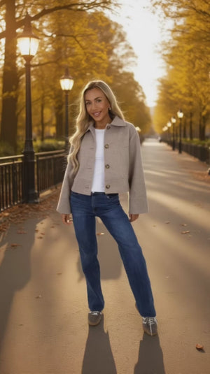 AX PARIS MOCHA MARL BUTTON FRONT COLLARED JACKET