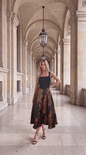 AX PARIS BLACK FLORAL JACQUARD A-LINE MIDI DRESS