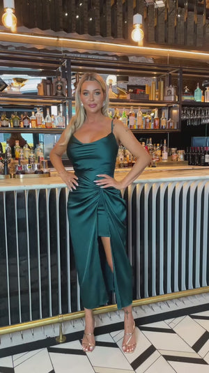 AX PARIS TEAL SATIN COWL NECK KNOT SKIRT MIDI DRESS
