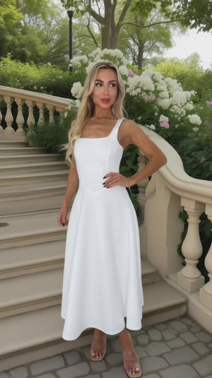 AX PARIS CREAM SQUARE NECK A-LINE MIDI DRESS
