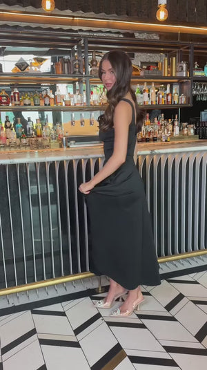 AX PARIS BLACK SQUARE NECK A-LINE MIDI DRESS