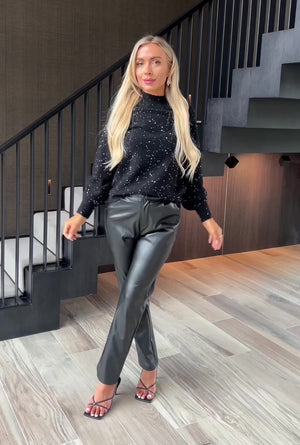 AX PARIS BLACK SEQUIN DETAIL MOCK NECK JUMPER