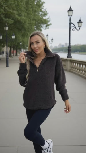 AX PARIS CHOCOLATE 1/4 ZIP TEDDY SWEATSHIRT