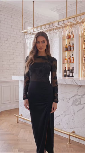 AX PARIS BLACK FLORAL EMBROIDERED MIDI DRESS