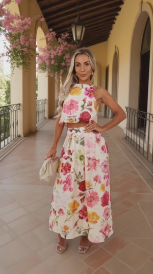 AX PARIS MULTI FLORAL PRINT PLEATED MIDI SKIRT