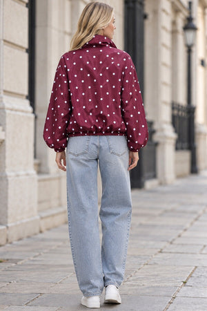 WINE POLKA DOT BUBBLE HEM ZIP WINDBREAKER JACKET