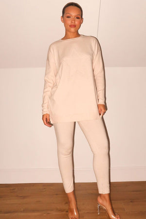 BEIGE STAR KNIT LOUNGEWEAR SET