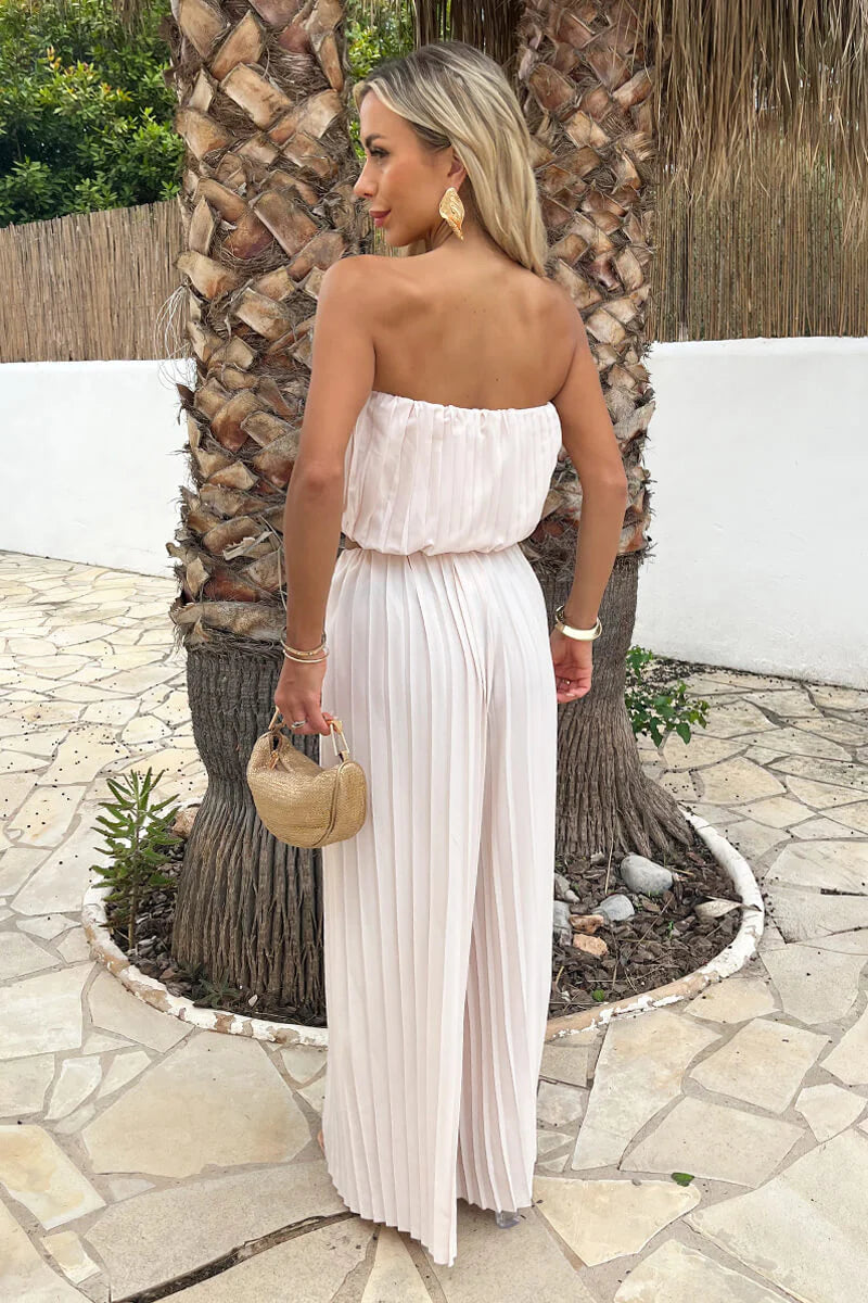 AX PARIS STONE PLEATED PUFF BALL TOP AND PALAZZO TROUSER CO-ORD