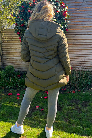 KHAKI QUILTED HOODED JACKET