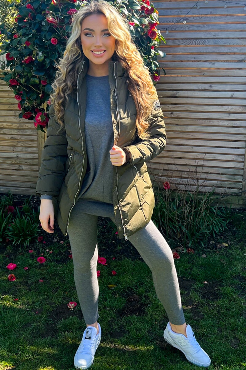 KHAKI QUILTED HOODED JACKET