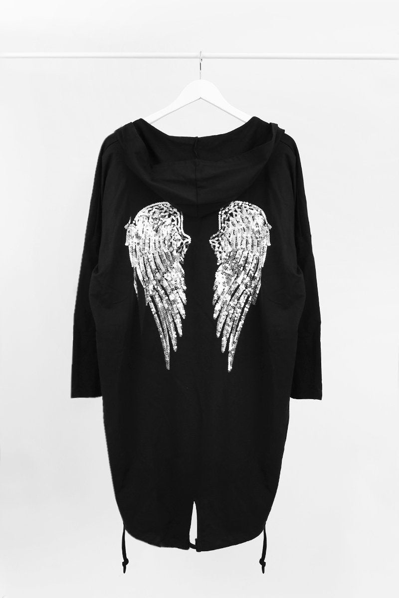 BLACK ANGEL WING HOODED CARDI