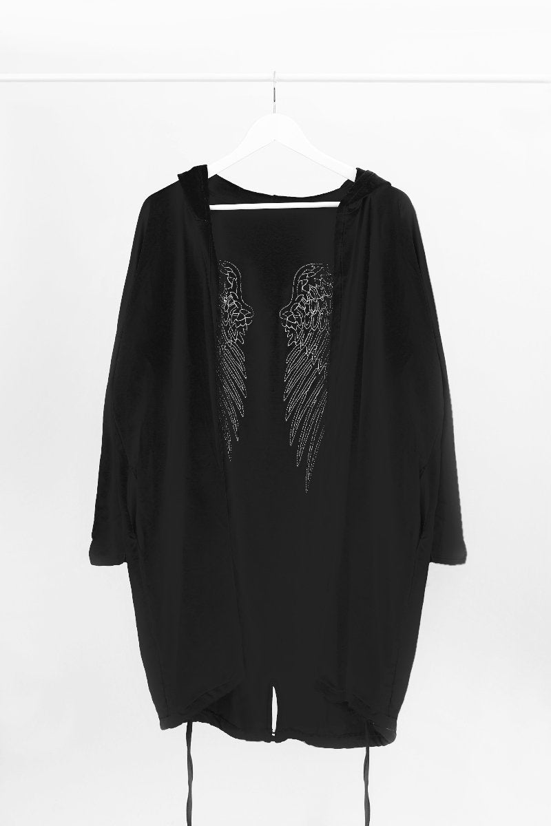 BLACK ANGEL WING HOODED CARDI
