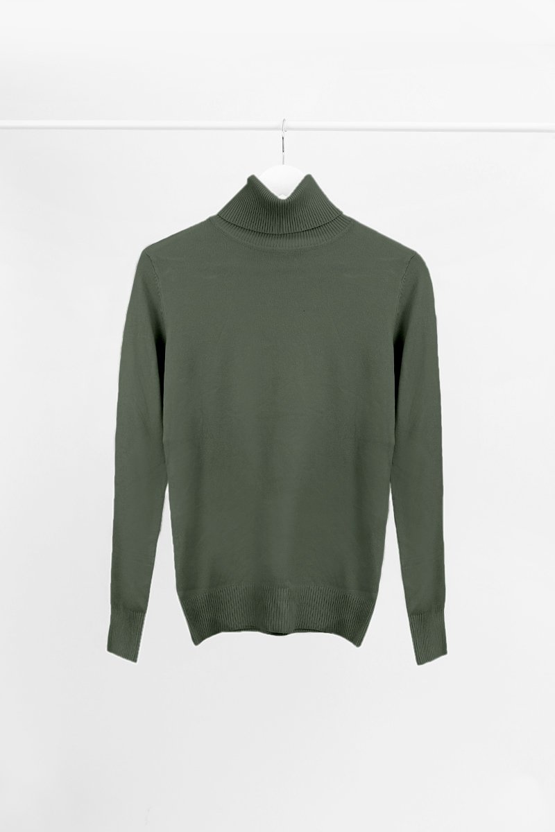 KHAKI ROLL NECK KNIT