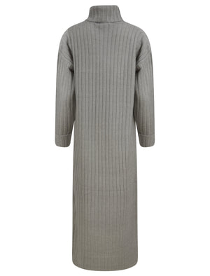 MID GREY POLO NECK KNITTED MAXI DRESS