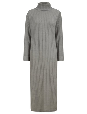 MID GREY POLO NECK KNITTED MAXI DRESS