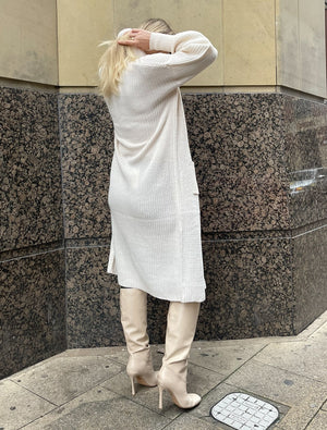 CREAM LONG KNITTED CARDIGAN