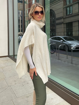 CREAM COWL NECK KNIT PONCHO