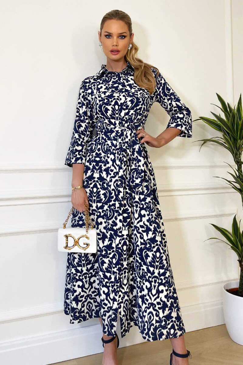 AX PARIS NAVY AND CREAM PRINTED SHIRT DRESS