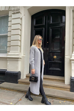SILVER LONG KNITTED CARDIGAN