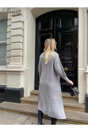 SILVER LONG KNITTED CARDIGAN