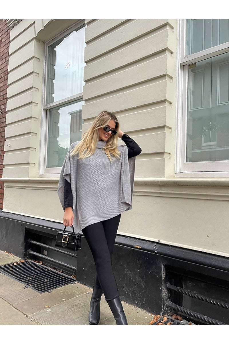 SILVER COWL NECK KNIT PONCHO