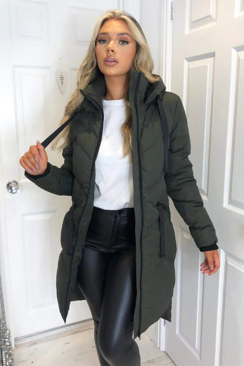 Khaki oversized cheap puffer jacket