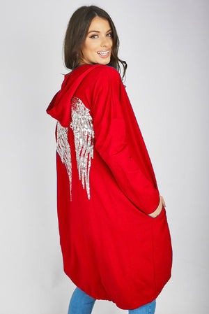 RED ANGEL WING HOODED CARDI