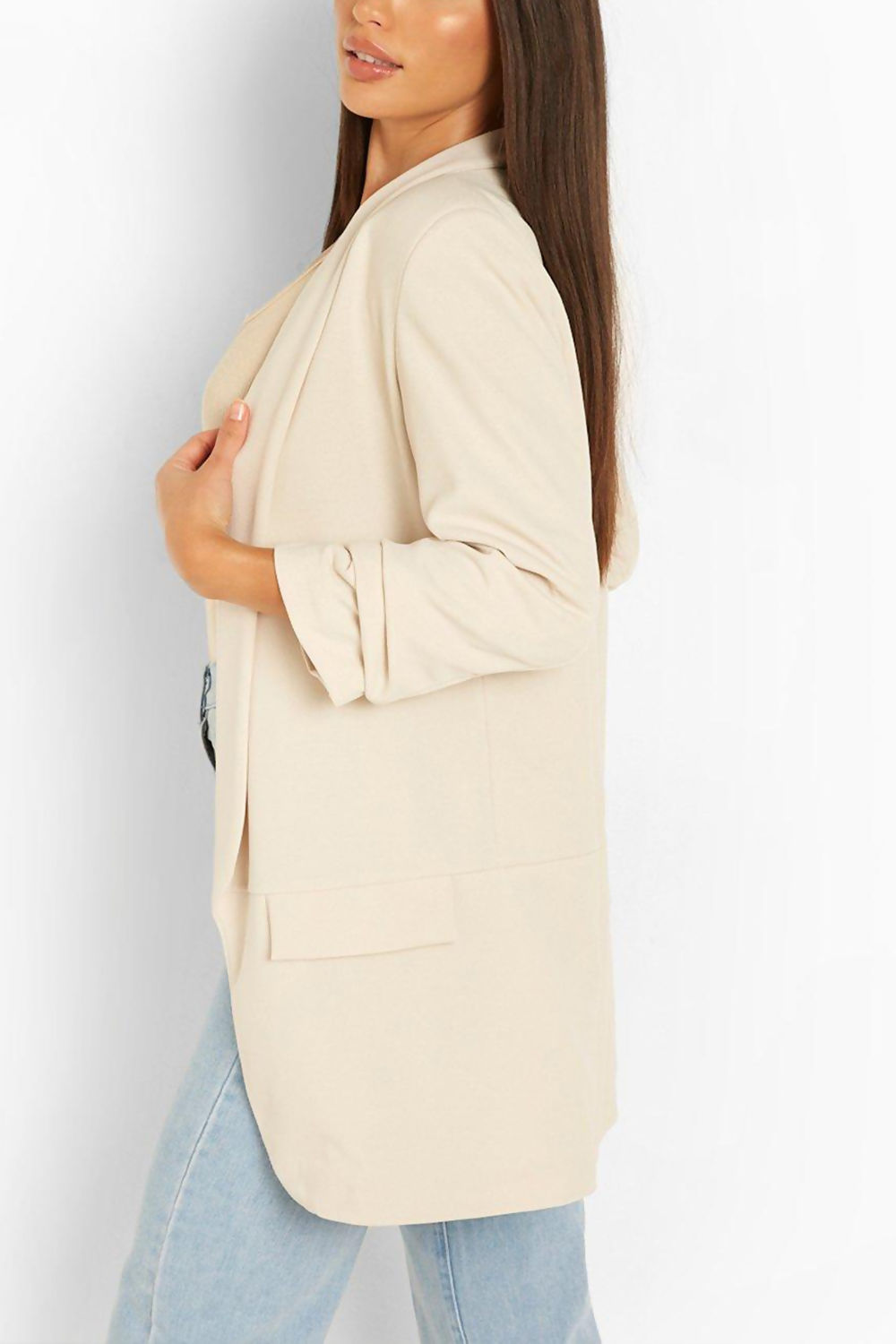 STONE RUCHED SLEEVE BLAZER
