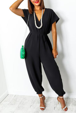 BLACK TIE WAIST HAREM JUMPSUIT