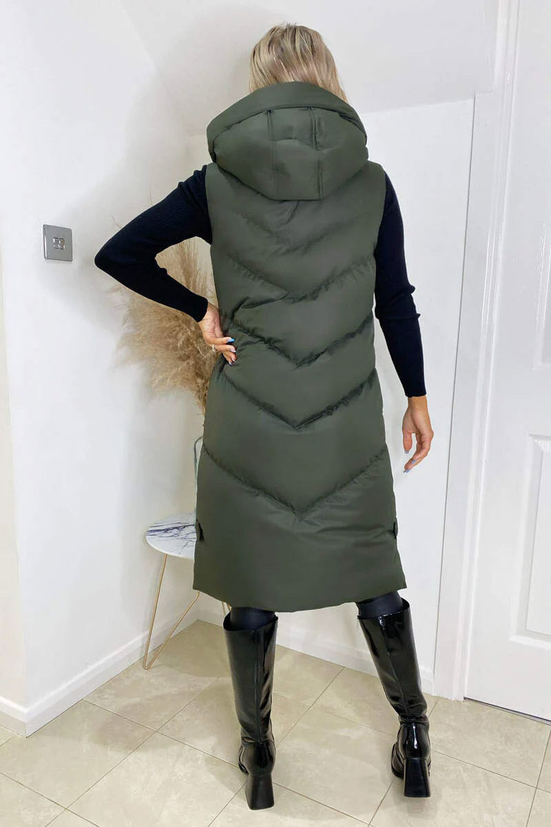 KHAKI HOODED ZIP UP GILET