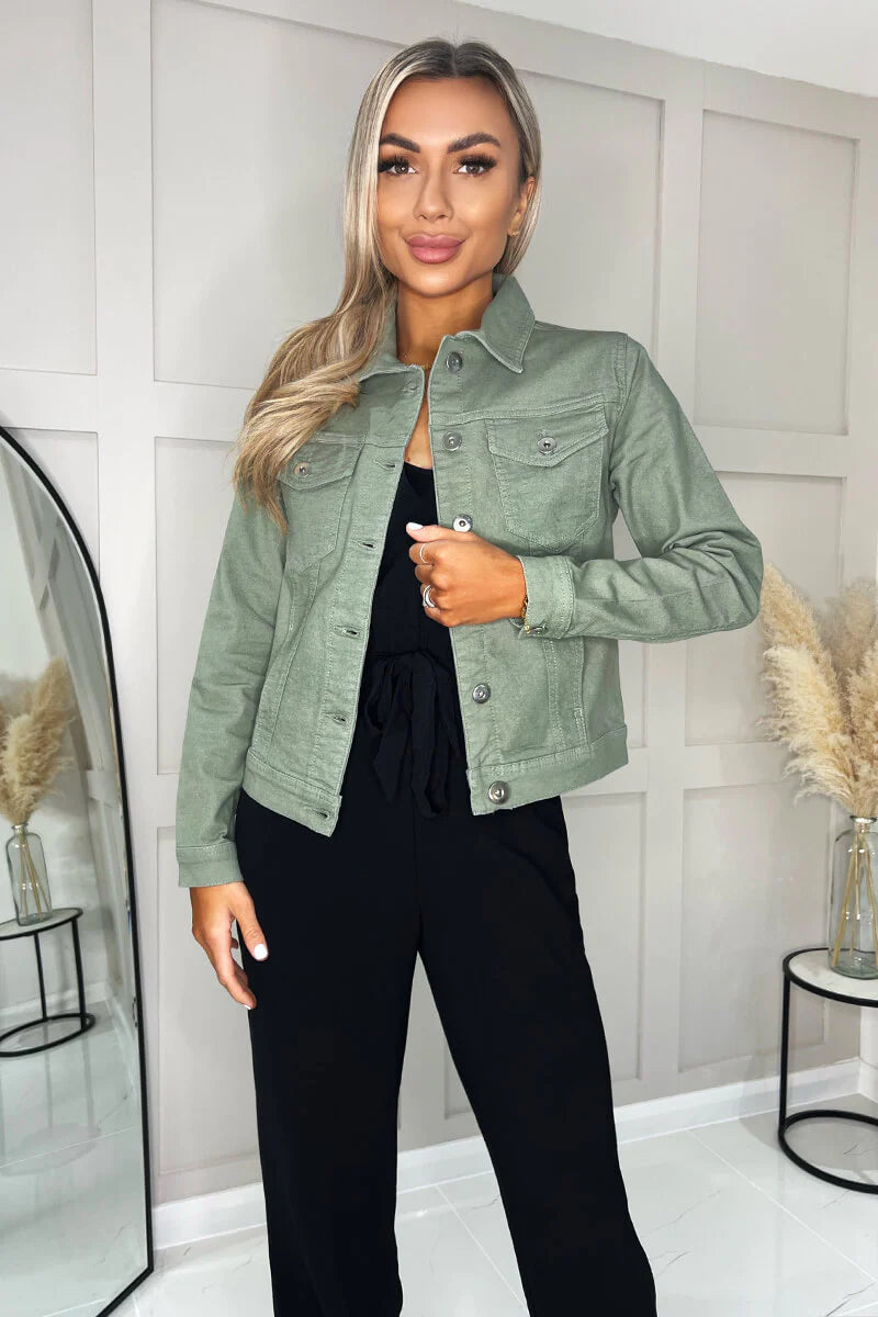 Khaki denim jacket ladies discount