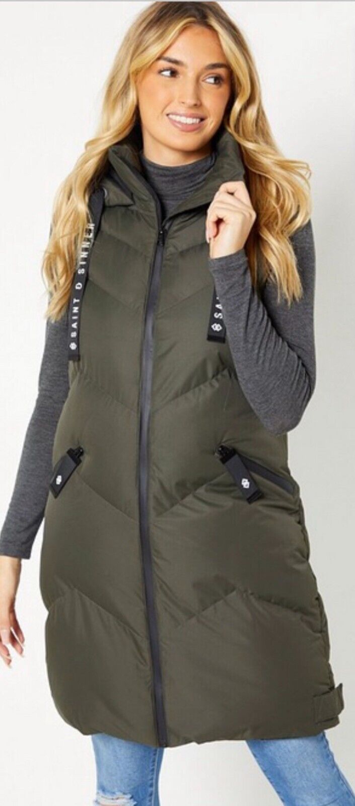KHAKI HOODED ZIP UP GILET
